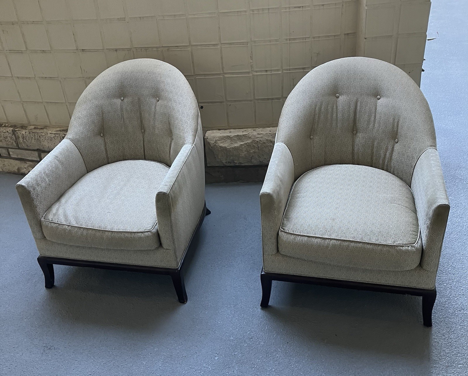 PAIR $12K A RUDIN #615 FRENCH ART DECO JEAN MICHEL FRANK STYLE CLUB CHAIRS AS IS