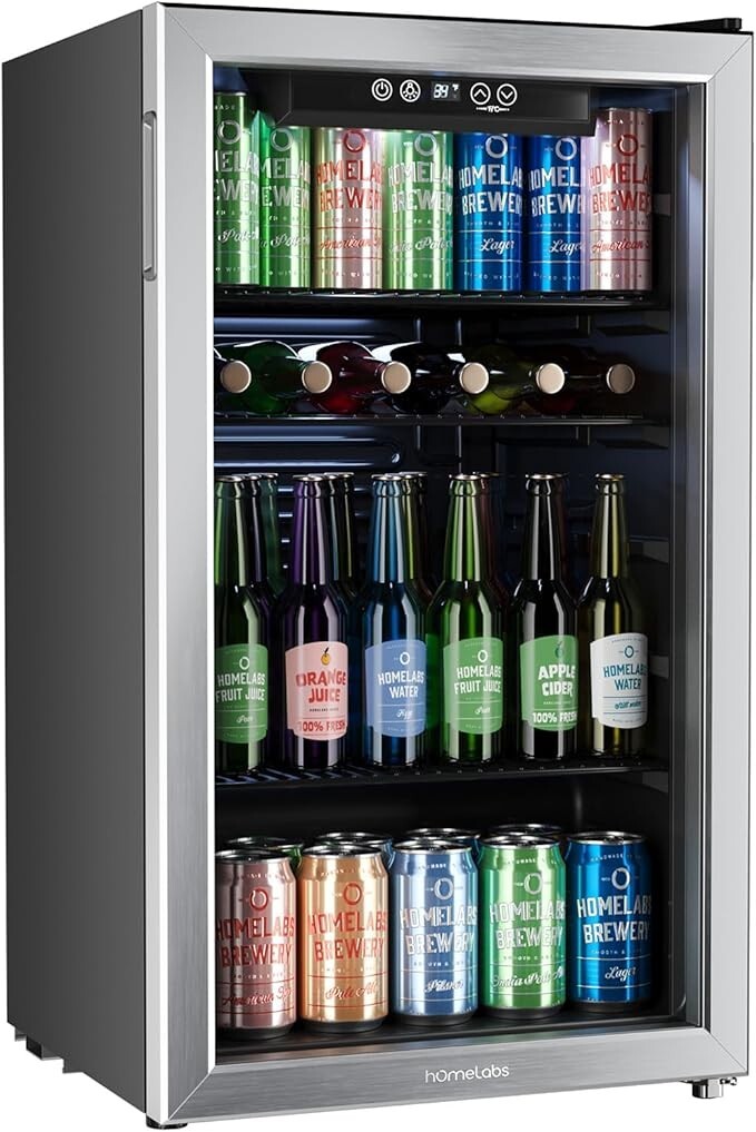 hOmeLabs HME030065N 3.2 Cubic Feet Beverage Cooler - Stainless Steel