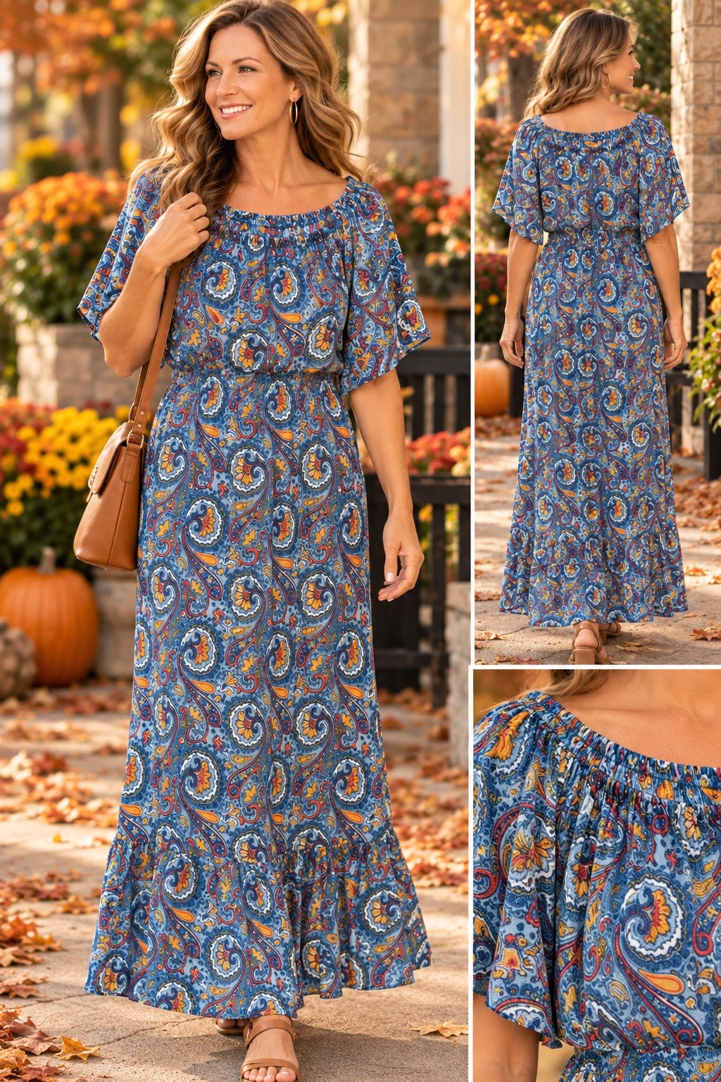 Women\'s Seven Islands Paisley Maxi Dress Size L Blue Orange Women\'s Seven Islands Paisley Maxi Dress Size L Blue Orange