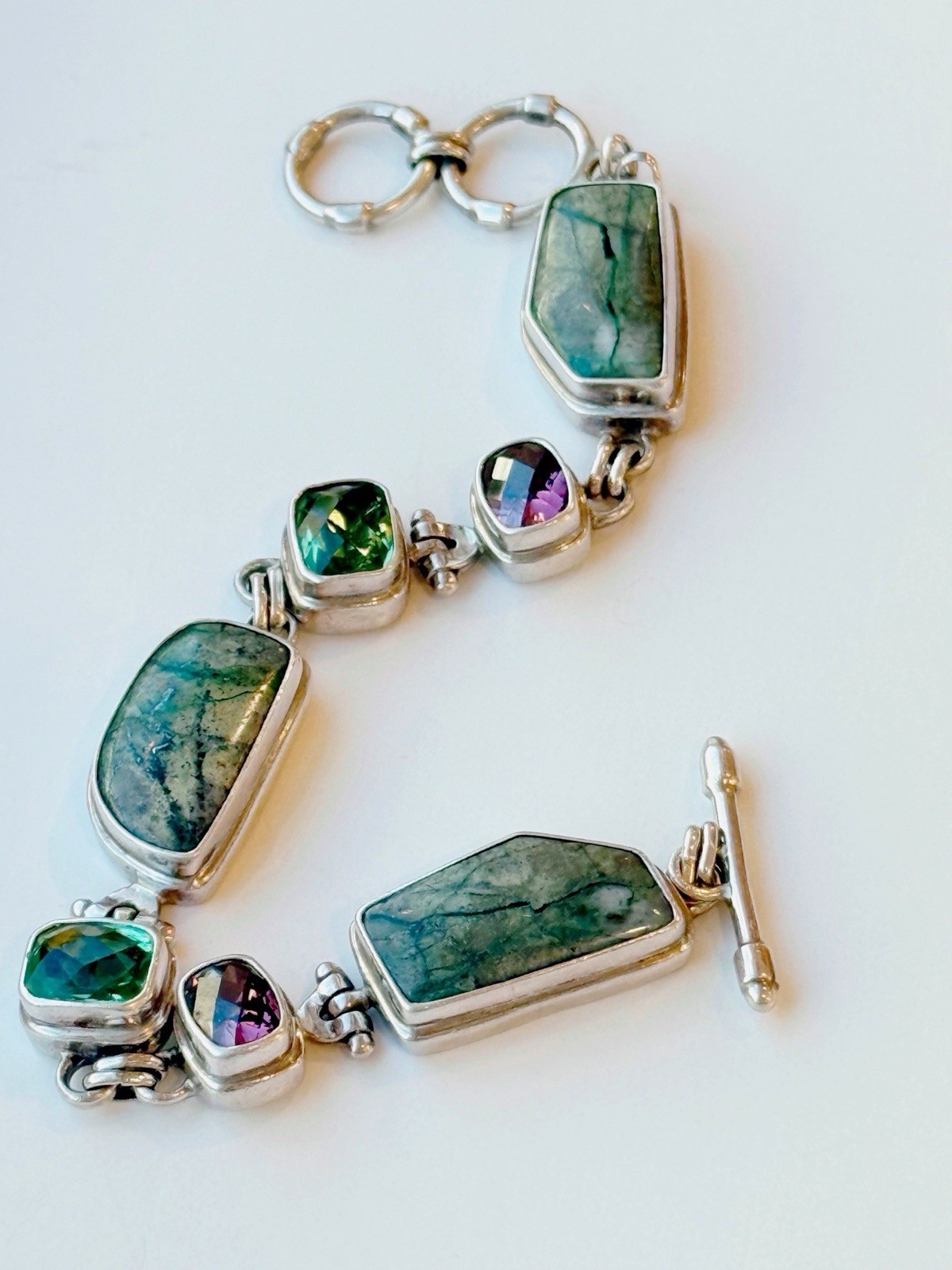 Sarda Sterling Silver Multi- Gemstone Bracelet 38g 8 Inch Artisan Bali 925