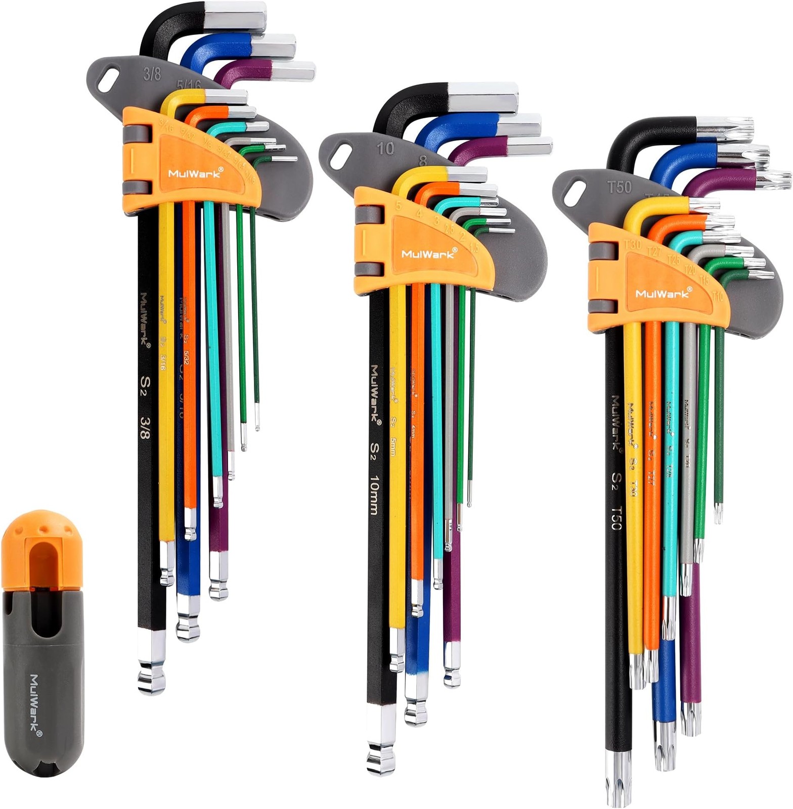MULWARK 28 PCS Allen Key Set, Long Arm Ball End Hex Key Wrench Set with T-Han...