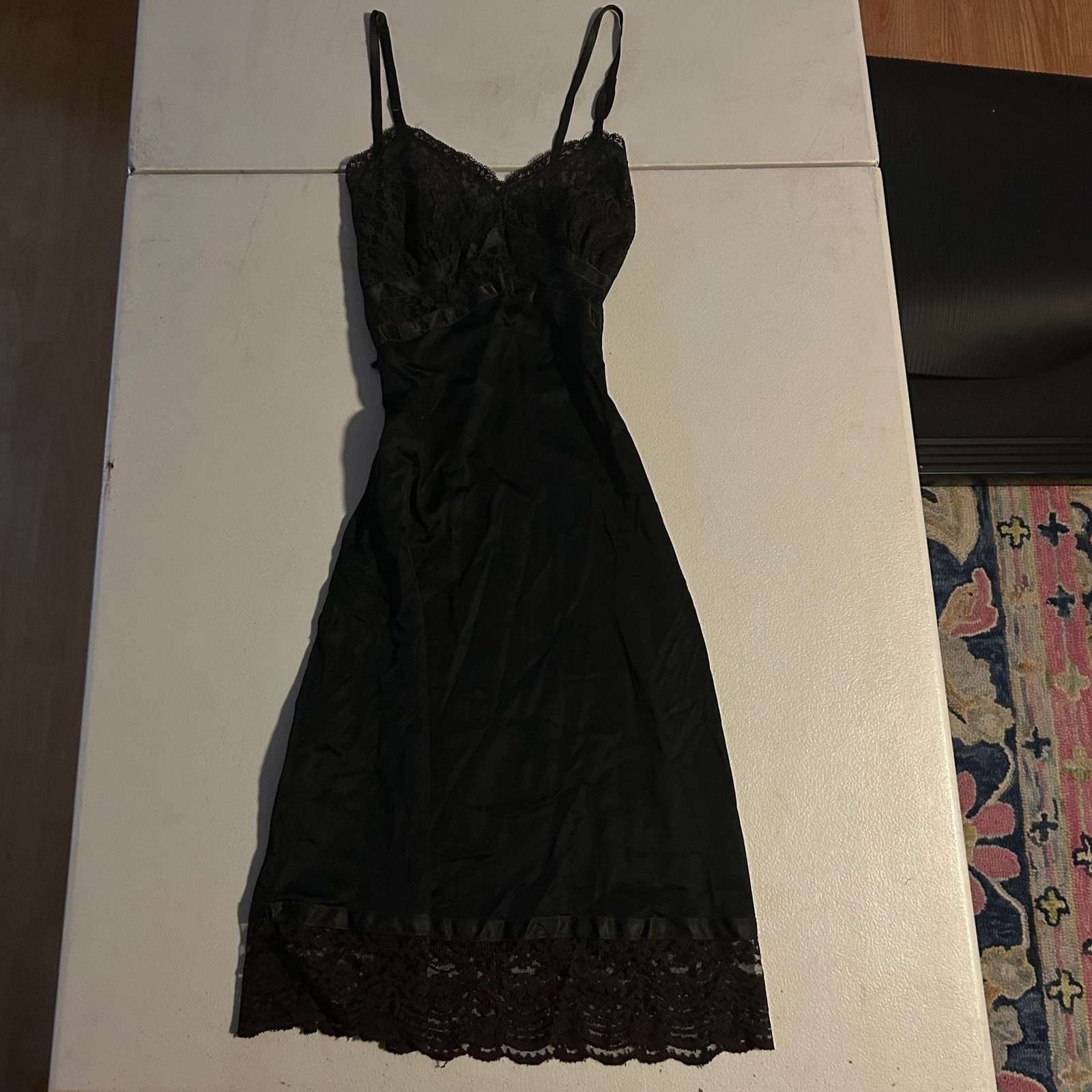 Van Raalte Slip Dress Black Nylon Lace Trim Van Raalte Slip Dress Black Nylon Lace Trim
