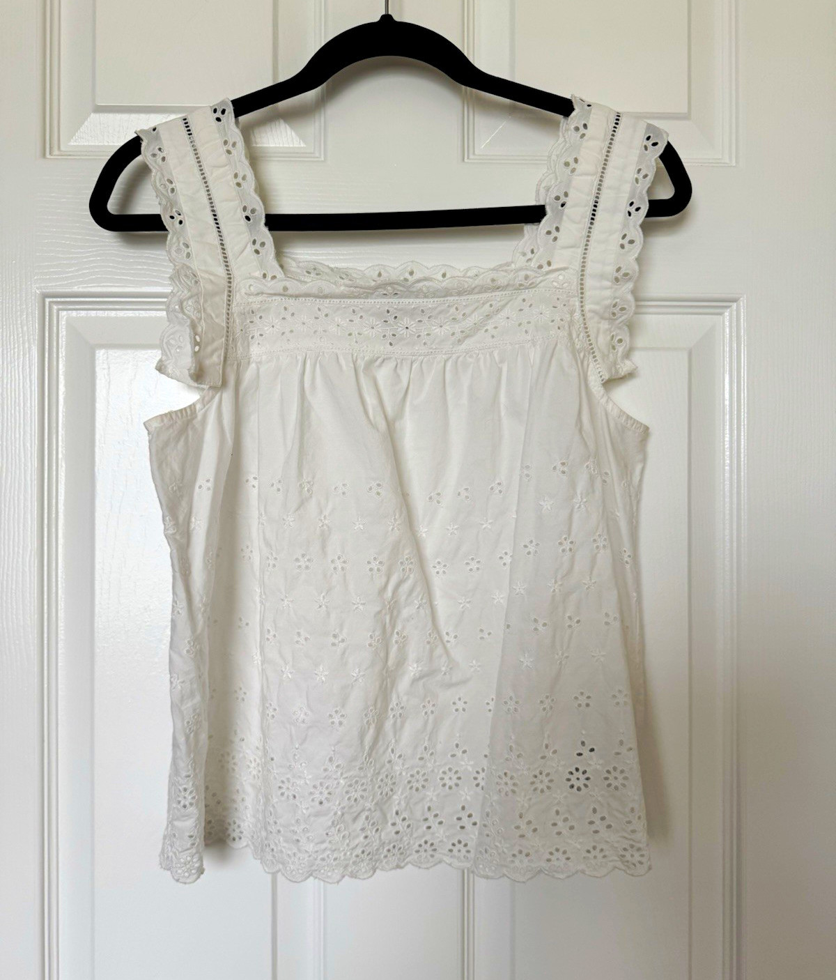 GAP x DOEN White Cotton Eyelet Ruffle Embroidered Square Neck Tank Cami XS