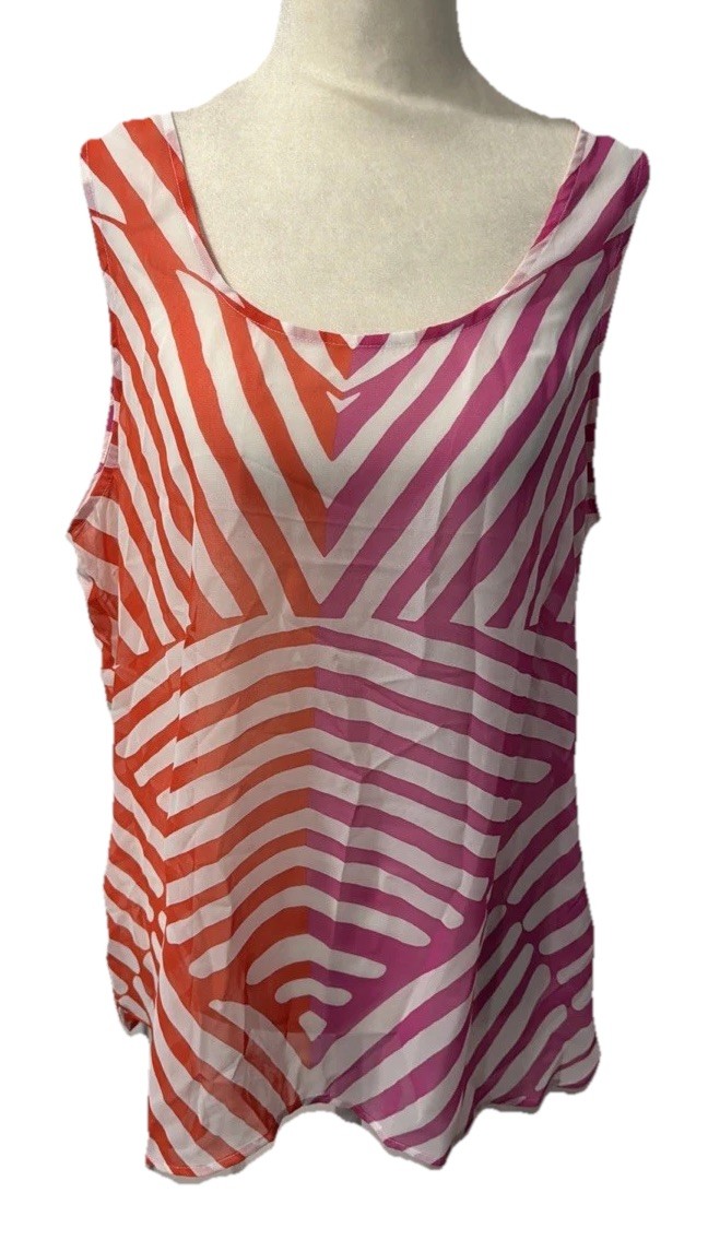 Ann Taylor LOFT Womens Orange Pink Striped Sleeveless Blouse Sz Large NWT