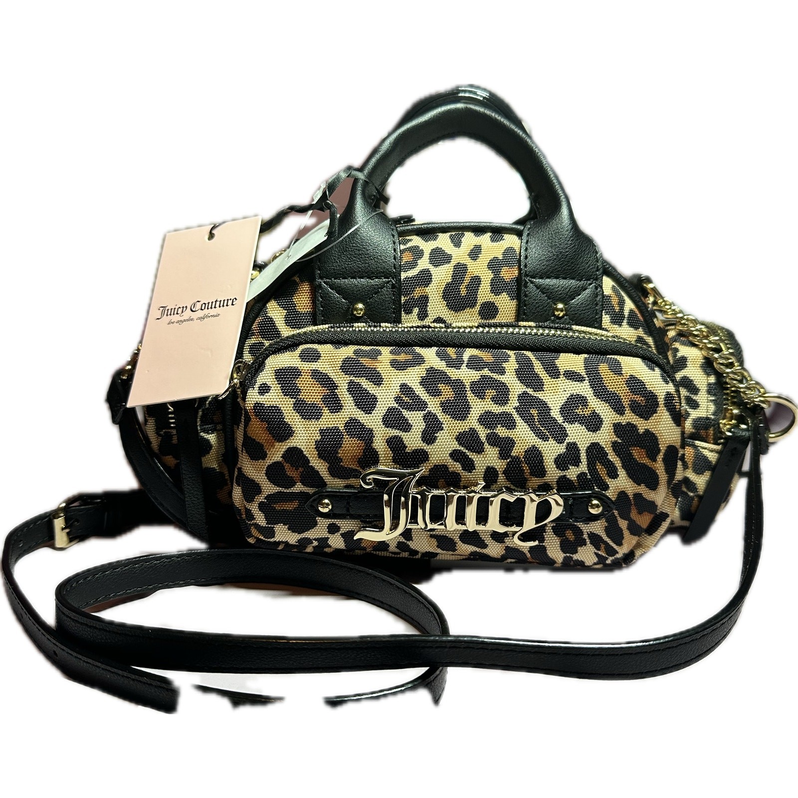 Juicy Couture Shopaholic Leopard Crossbody Satchel Bag Gold Chain NWT