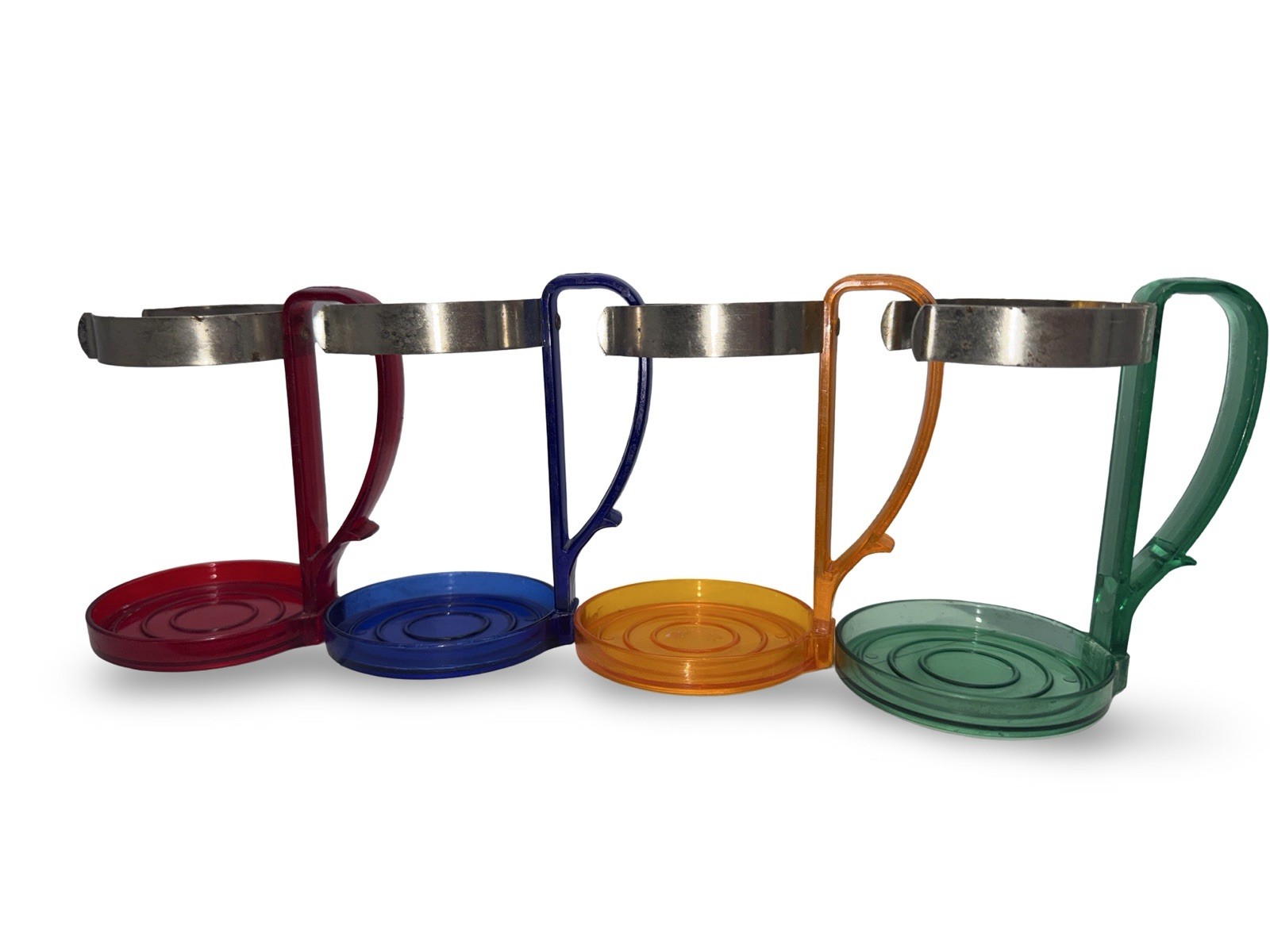 Vintage MCM Atomic Space Age Rainbow Drink Holders Dopamine Decor Barware Set 4