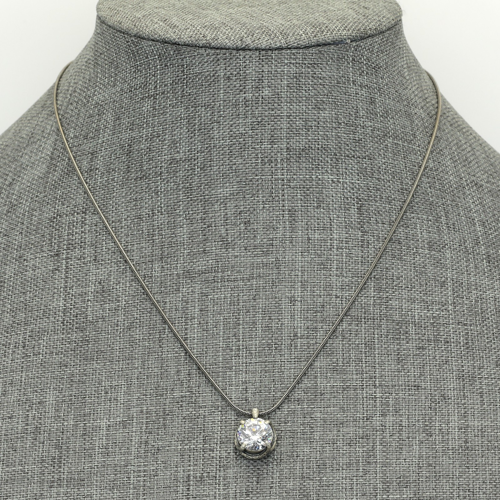 Retired Silpada Oxidized Sterling Silver CZ Solitaire Pendant Necklace N1969