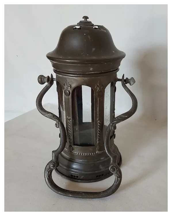 Antique Primitive French Candle Lantern with Fleur de Lis Antique Primitive French Candle Lantern with Fleur de Lis