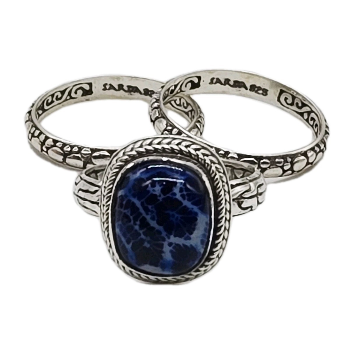 Sarda Ring Set of 3 in Navy Blue Indonesian Coral 3pc Ring Set Lot Size 7