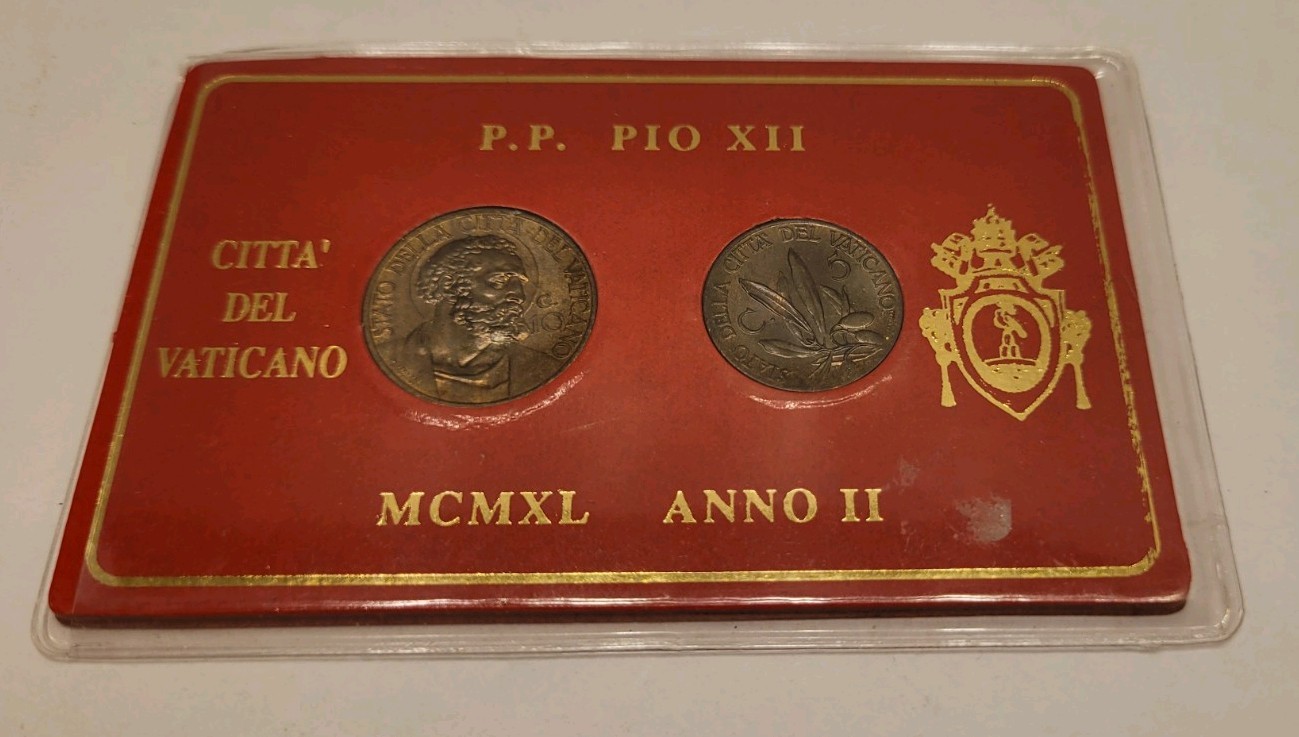 Vintage VATICAN 5 Centesimi 10 Centesimi 1940 Pope Pius XII Coins Catholic Vintage VATICAN 5 Centesimi 10 Centesimi 1940 Pope Pius XII Coins Catholic