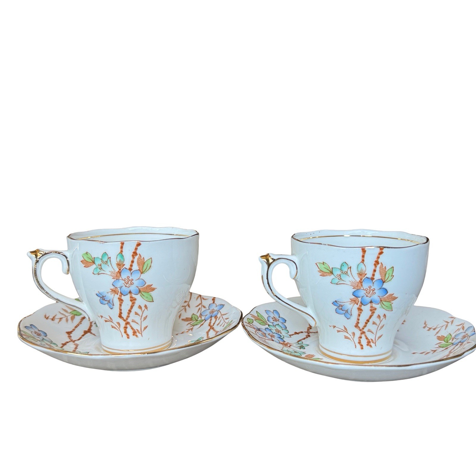 Roslyn England Fine Bone China Picta 8156 Floral Tea Cup & Saucer Set of 4