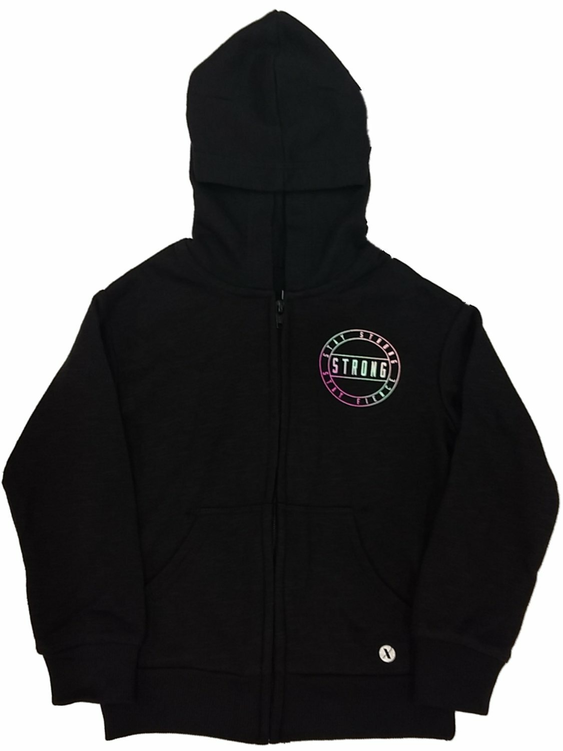 Xersion Girls Black Stay Strong & Fierce Zip Front Hoodie Sweatshirt Jacket