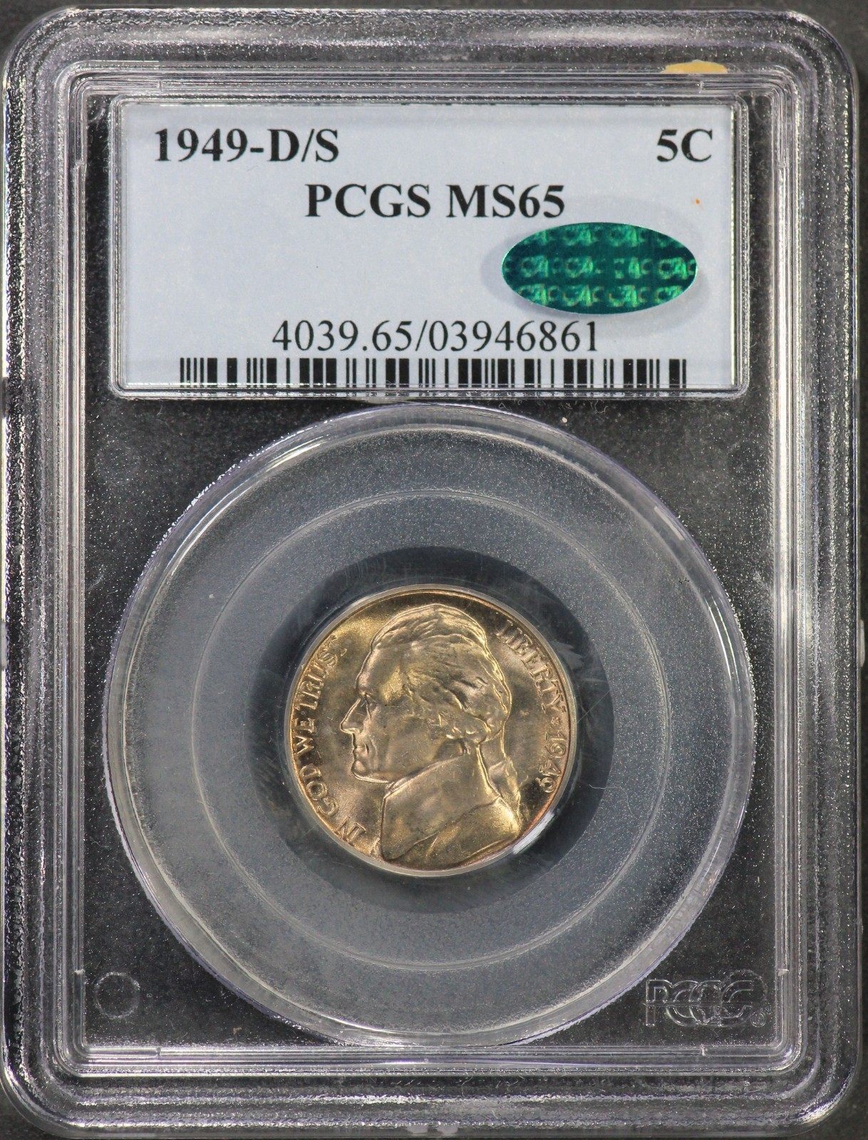 1949-D/S PCGS Jefferson Nickel MS65 MS-65 CAC Approved Overmintmark Error