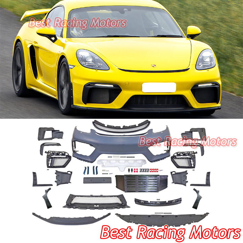 For 2017-2025 Porsche 718 Boxster Cayman GT4 Style Front Bumper + HL Washer Hole