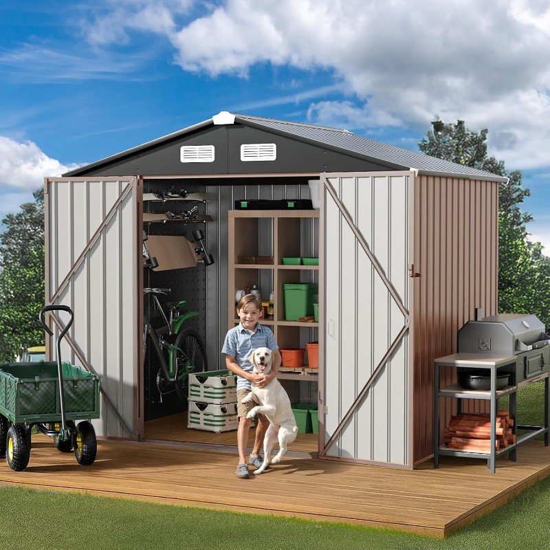 8x6 FT Full Size Outdoor Metal Storage Shed with Reinforced Sidewall Girts