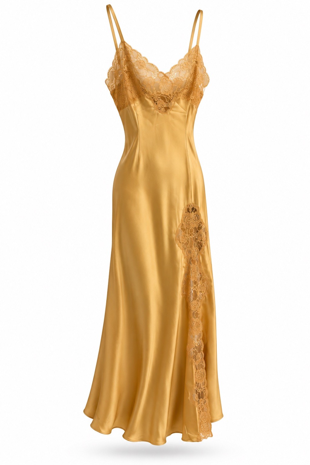 Vintage VICTORIA\'S SECRET 100% SILK Satin GOWN Gold Long SLIP Dress Lingerie ~M