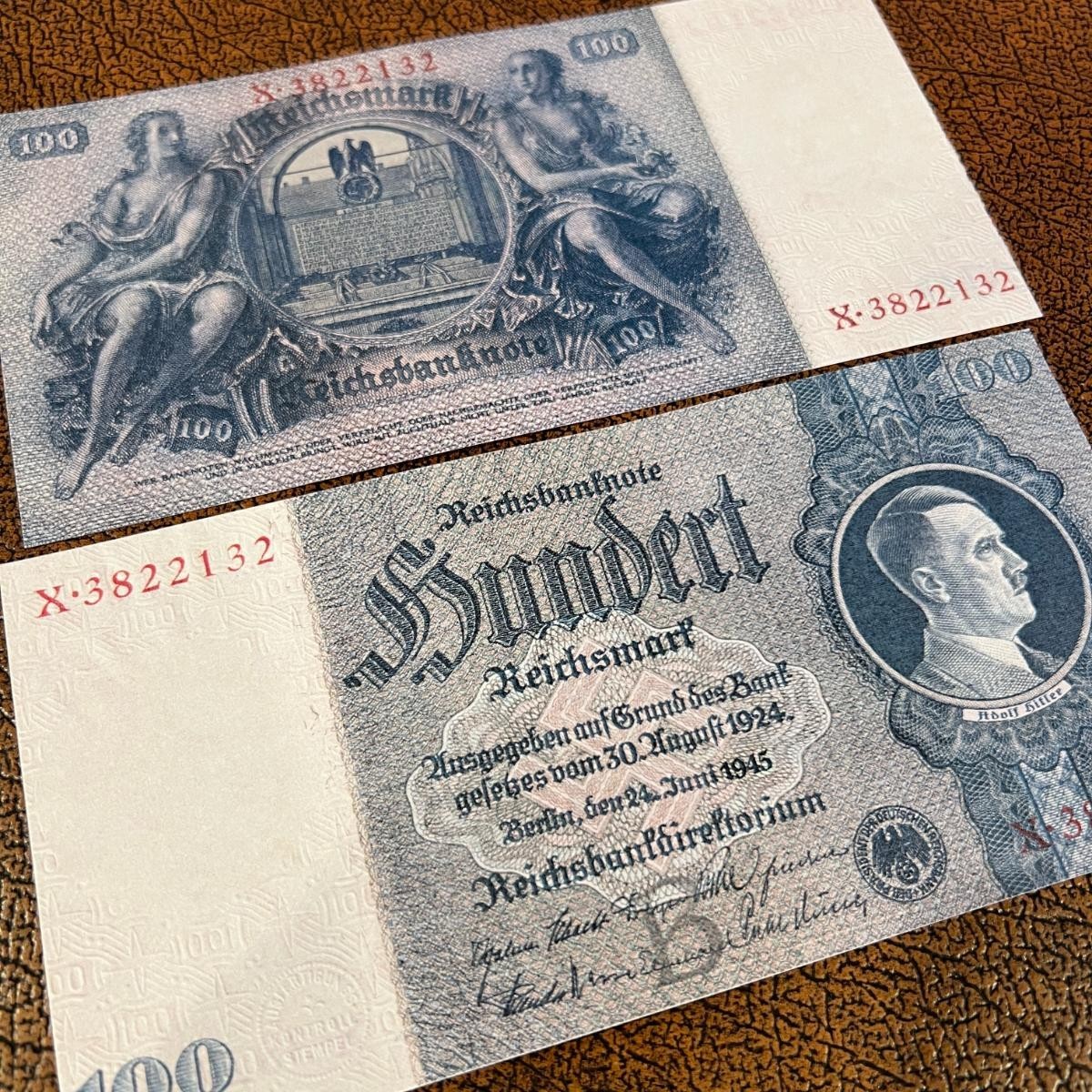 THIRD REICH CURRENCY Adolf Hitler Banknote - 100 Reichs Mark (one, cotton paper)