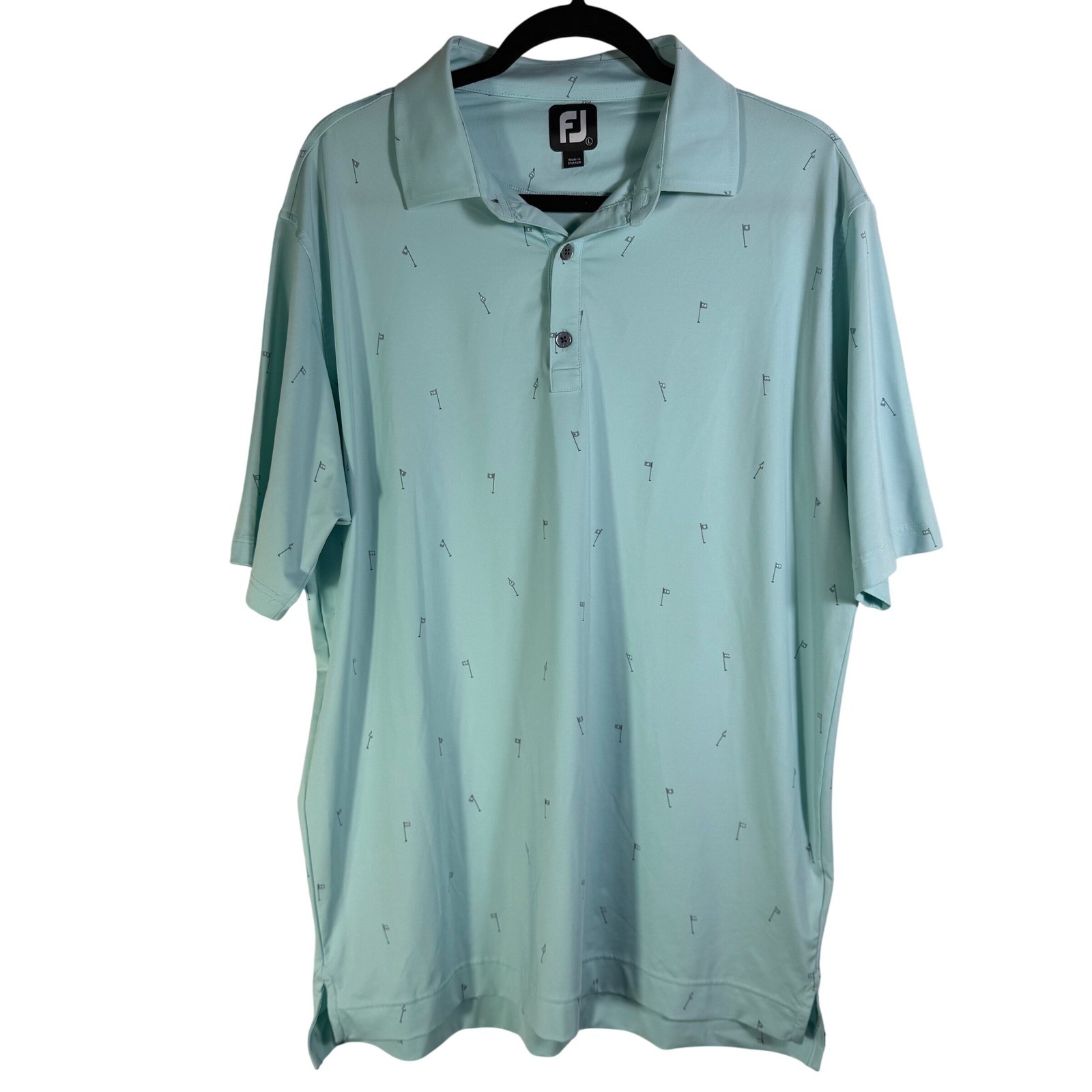 FootJoy Mens Mint Green Golf Flag Print Performance Polo Shirt Large Oxbow Logo