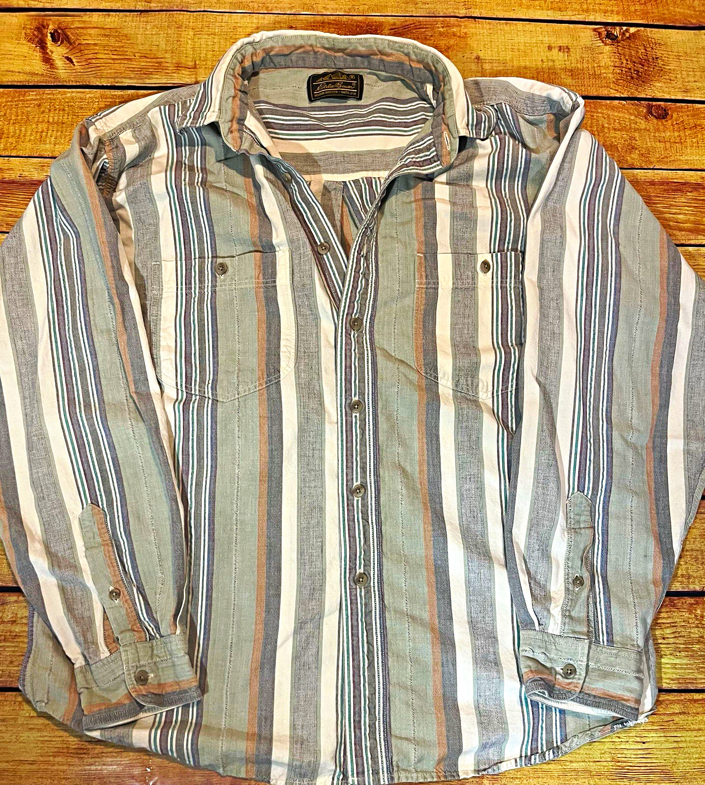 Eddie Bauer Men\'s Regular Fit Striped Woven Cotton Button-Up Shirt L Eddie Bauer Men\'s Regular Fit Striped Woven Cotton Button-Up Shirt L