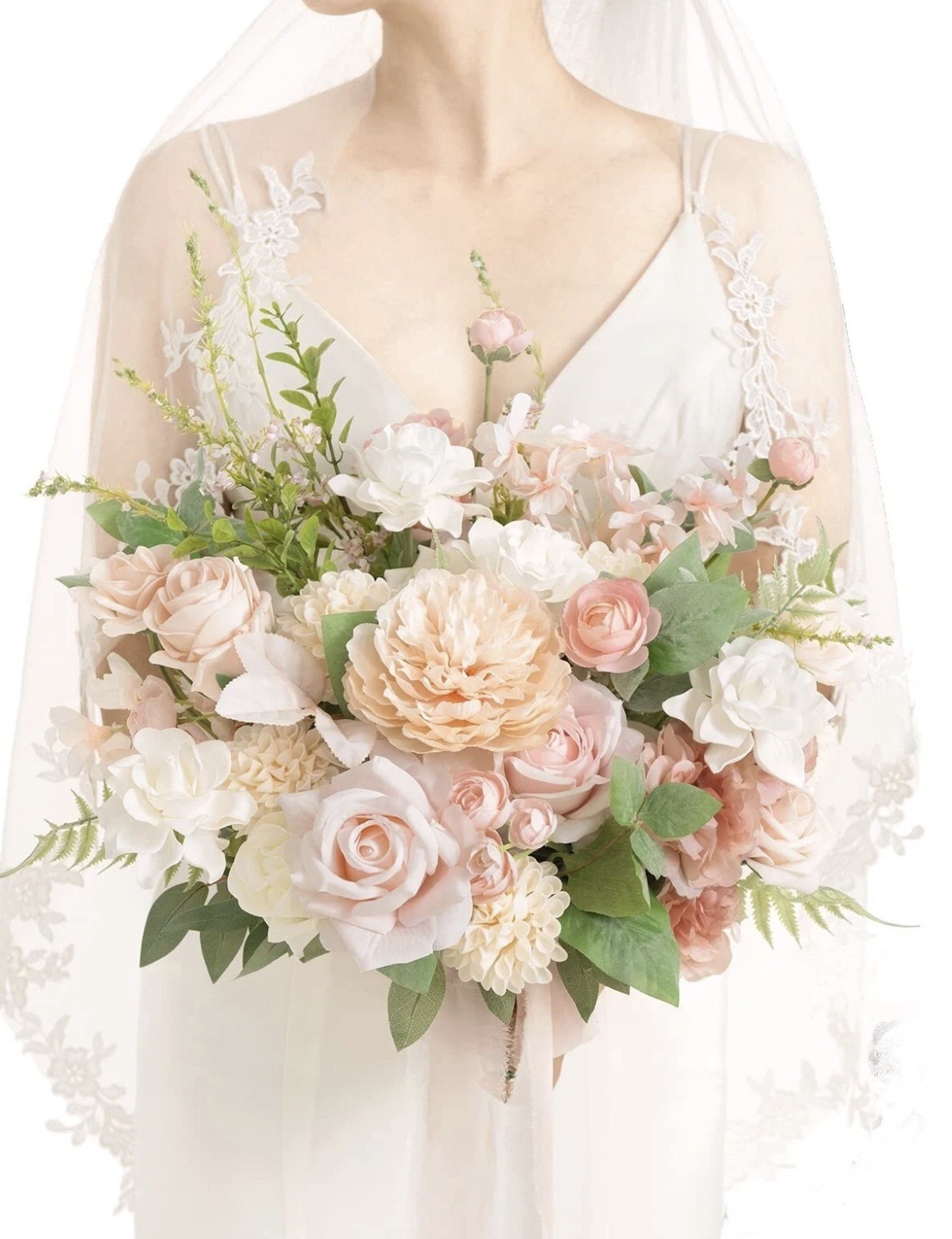 Ling\'s Moment 15 Inch Dusty Rose & Cream Artificial Flowers Bridal Bouquet NIB