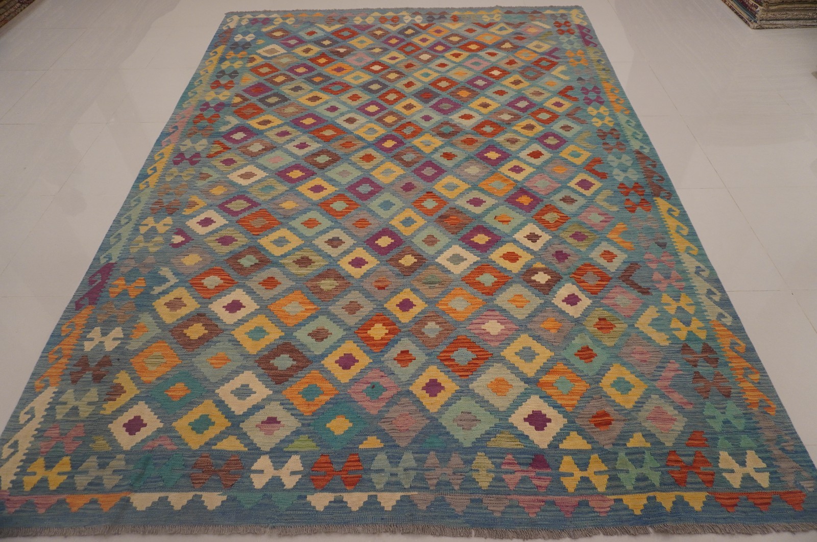 8x11 ft Blue Afghan Handmade Geometric Wool Kilim Area Rug (8\'x11\'4\ 8x11 ft Blue Afghan Handmade Geometric Wool Kilim Area Rug (8\'x11\'4\
