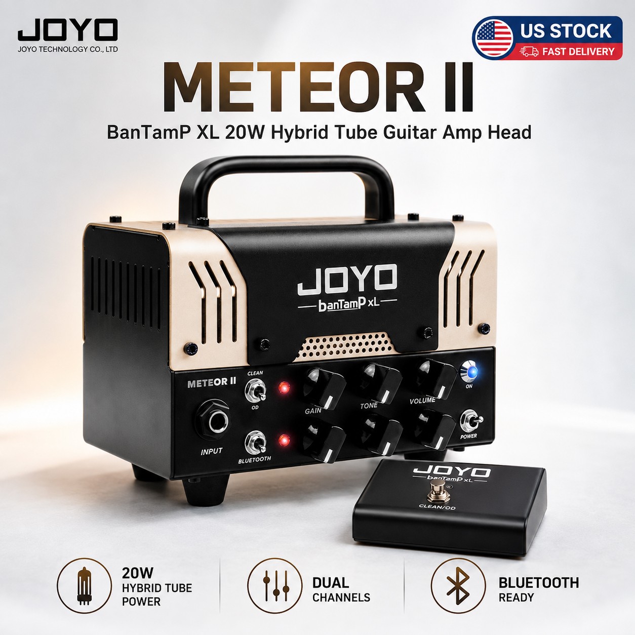 JOYO METEOR II 20W Hybrid Tube Guitar Amp Head Bluetooth 2 Channel Footswitch