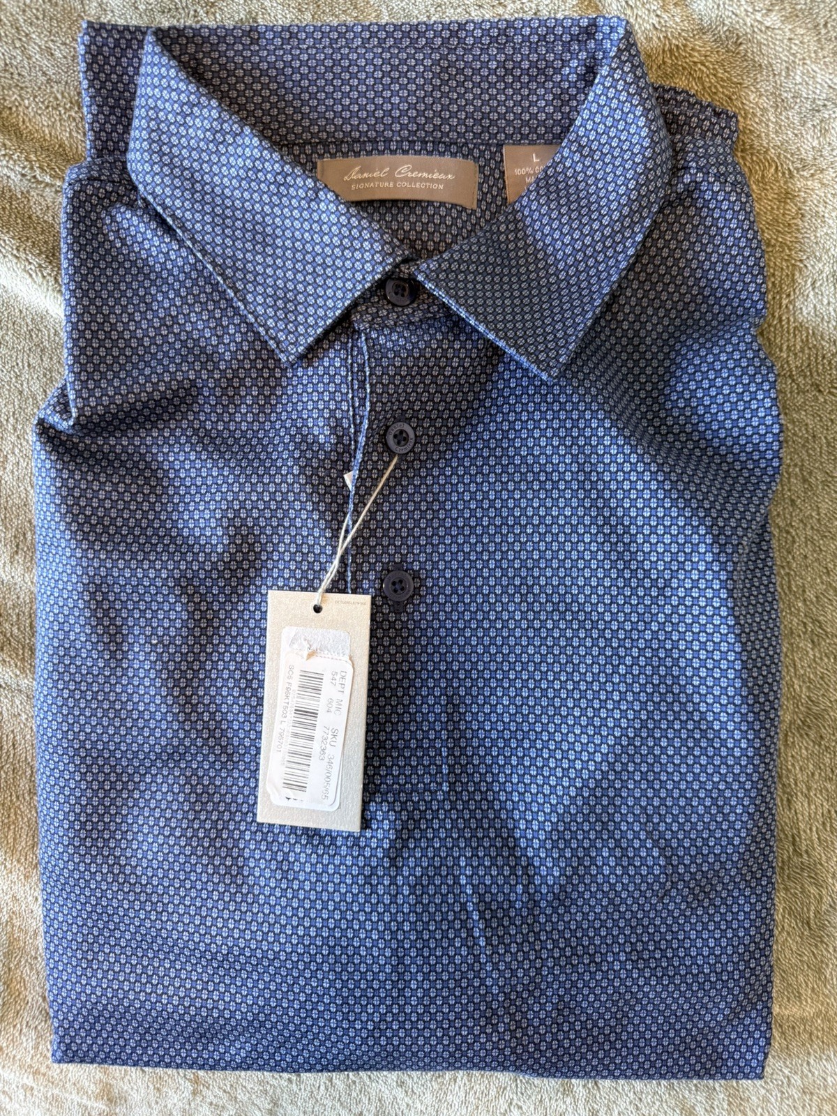 Daniel Cremieux Men\'s Navy Blue Micro-Pattern 3 Button-Down Shirt L NWT Daniel Cremieux Men\'s Navy Blue Micro-Pattern 3 Button-Down Shirt L NWT