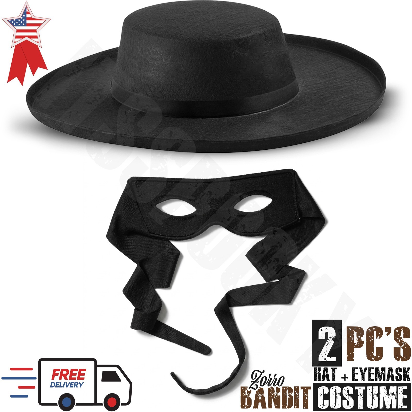 Bandit Burglar Zorro Hat & Mask Bank Robber Mask & Hat Halloween Accessories