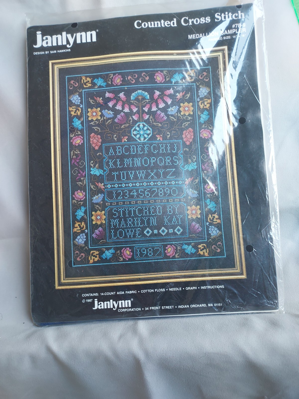 New Janlynn Counted Cross Stitch Medallion Sampler Kit #78-9 by Sam Hawkins 1987 New Janlynn Counted Cross Stitch Medallion Sampler Kit #78-9 by Sam Hawkins 1987