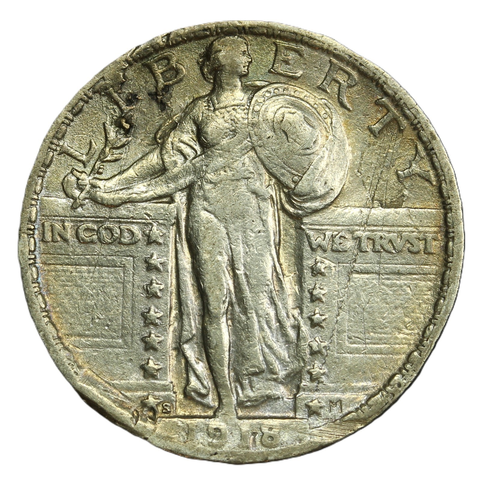 1918 S 25C Standing Liberty Quarter- Major Die Crack, Late Die State- SMH-2351 1918 S 25C Standing Liberty Quarter- Major Die Crack, Late Die State- SMH-2351
