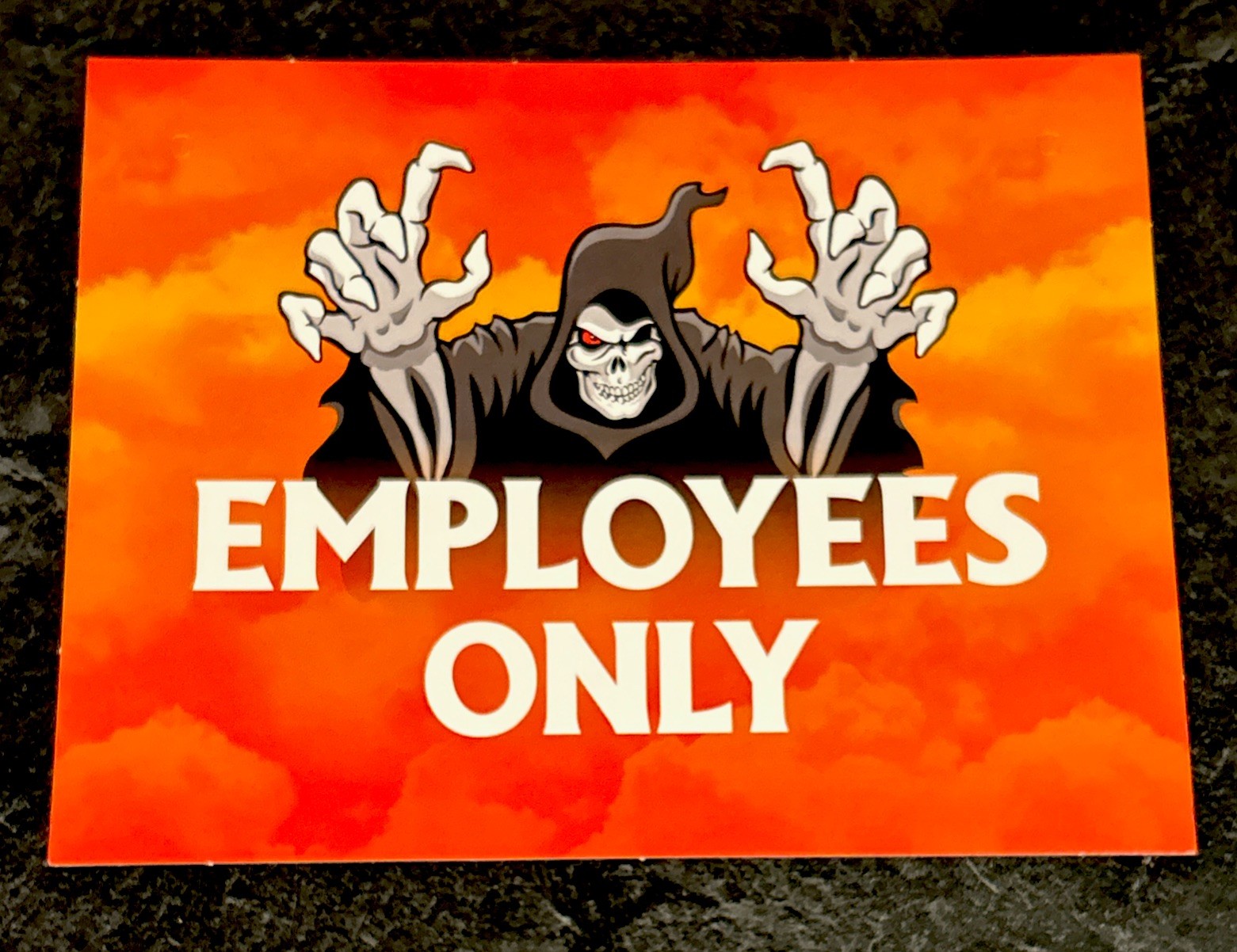 Spirit Halloween ISE Cardboard Employees Only Sign Jack The Reaper