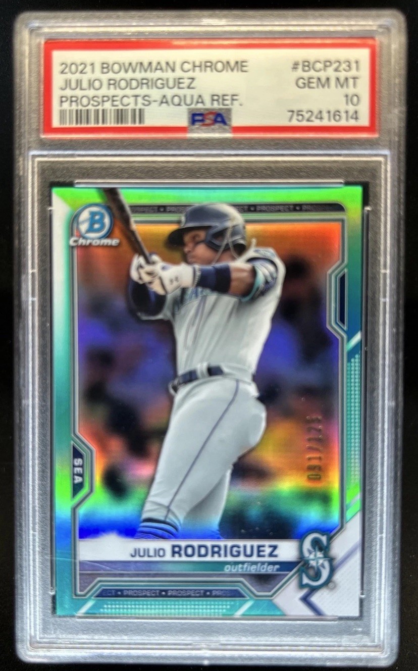 2021 Bowman Chrome Julio Rodriguez Prospects Aqua Refractor #/125 PSA 10