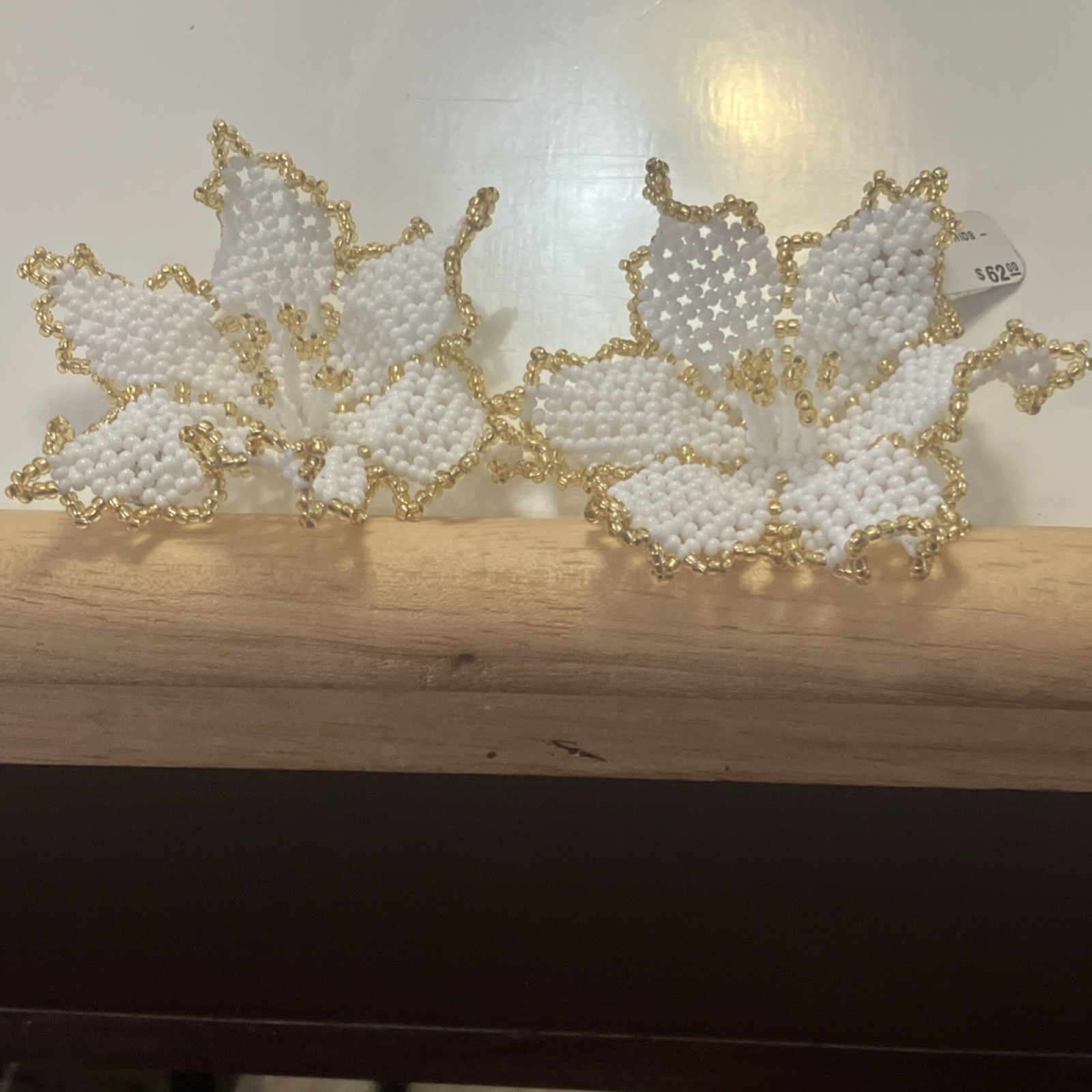 Handmade Beaded White Orchid Flowers Pair, Beaded Floral Decor 12-Orchids-White