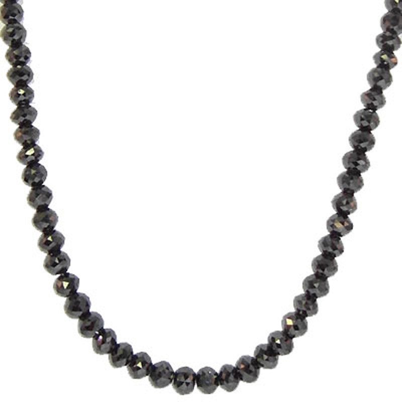 49.03Ct Black Moissanite Diamond Faceted Beads Necklace 925 Silver Clasp 22