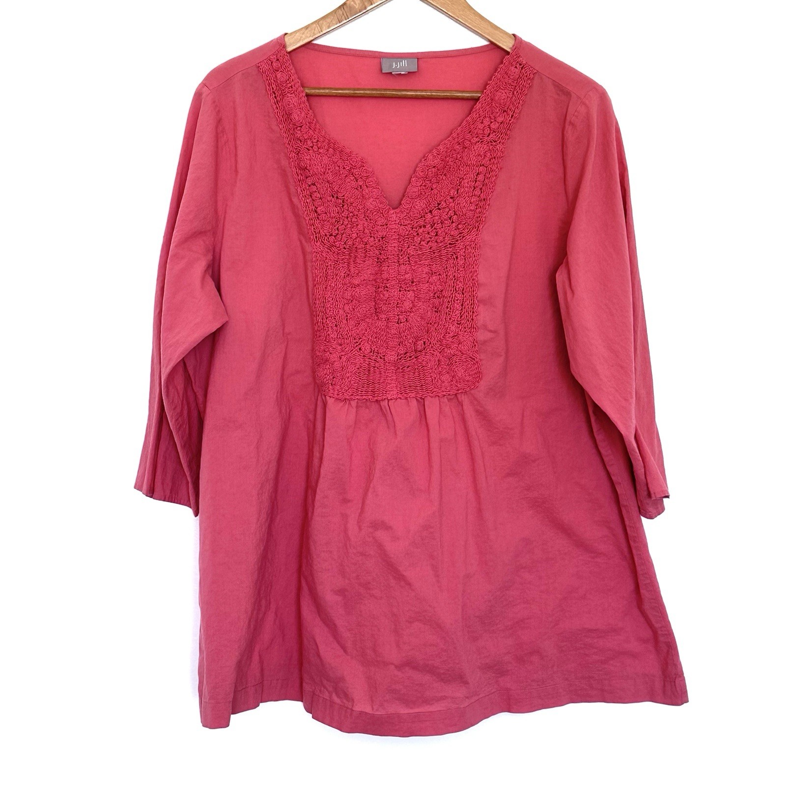 J. Jill Plus Shirt Women’s 2X Pink Crochet Neck 3/4 Sleeve Lightweight Top