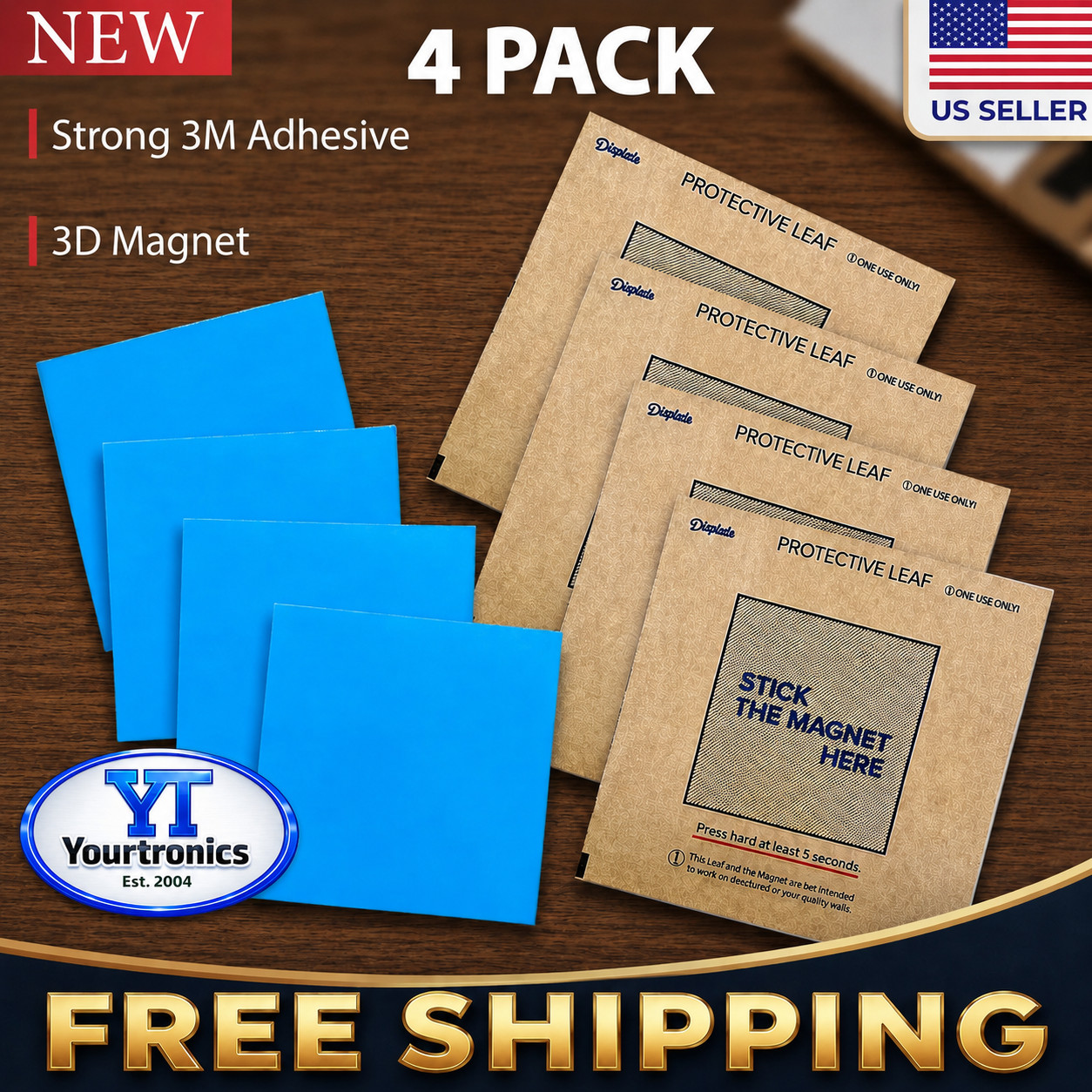 NEW 4 PACK Displate Magnetic Mounting Kit 4 Magnet & 4 Protective Adhesive Leaf