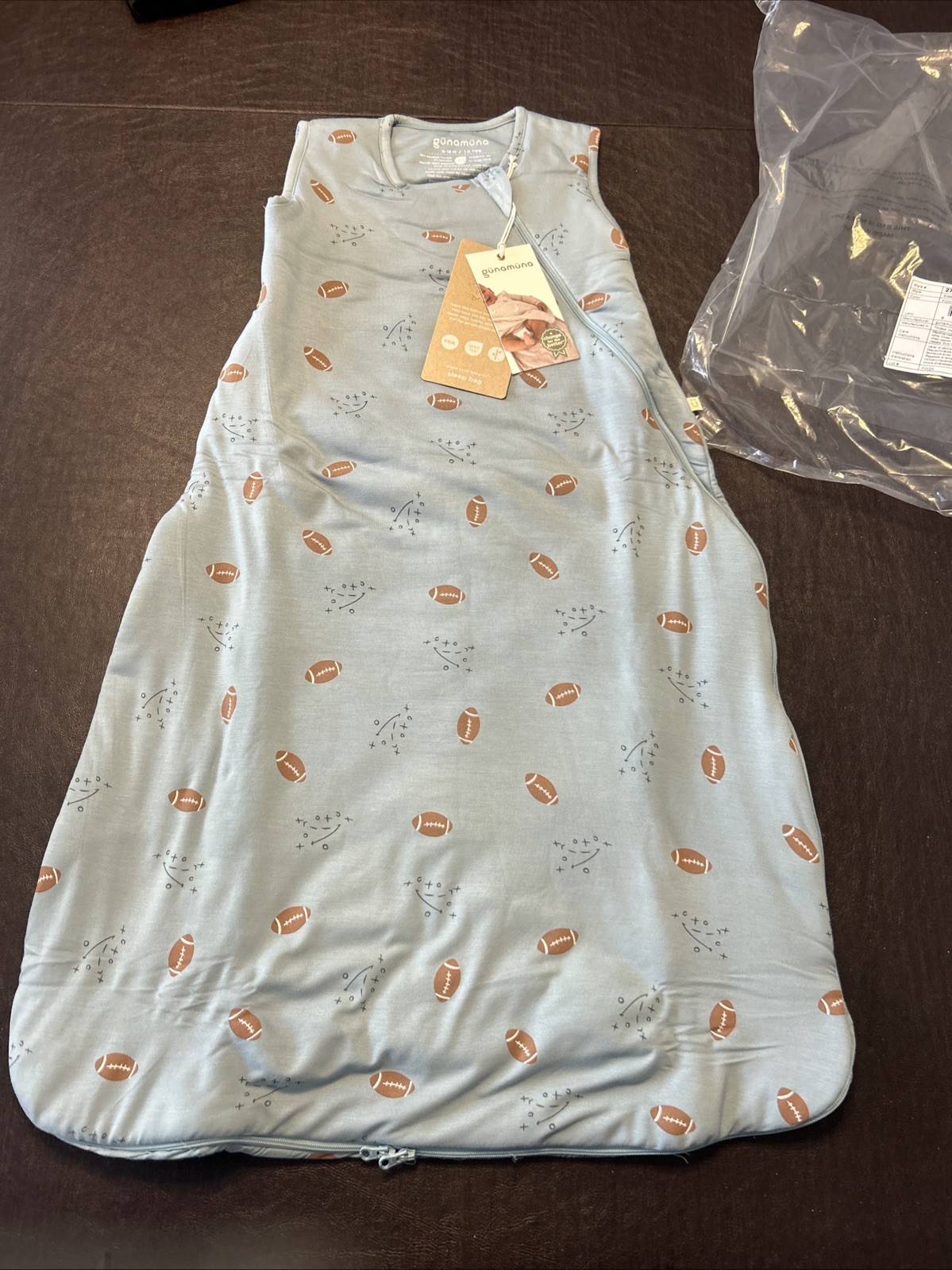Gunamuna 1.0 TOG Bamboo Viscose Sleep Sack Blue Football 9-18M NEW NWT
