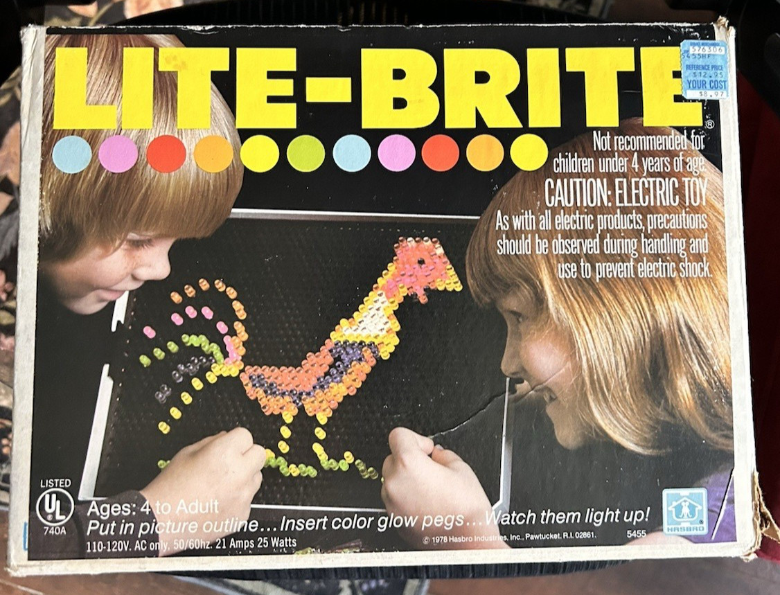 Vintage 1973 Hasbro Lite Brite w/ Original Box, Base, & Pegs