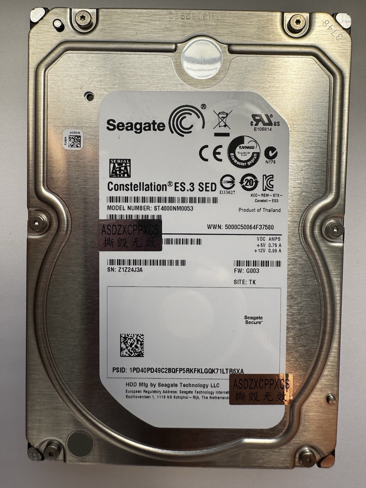 Seagate 4TB 3.5” SATA Enterprise HDD ST4000NM0053 Tested Working