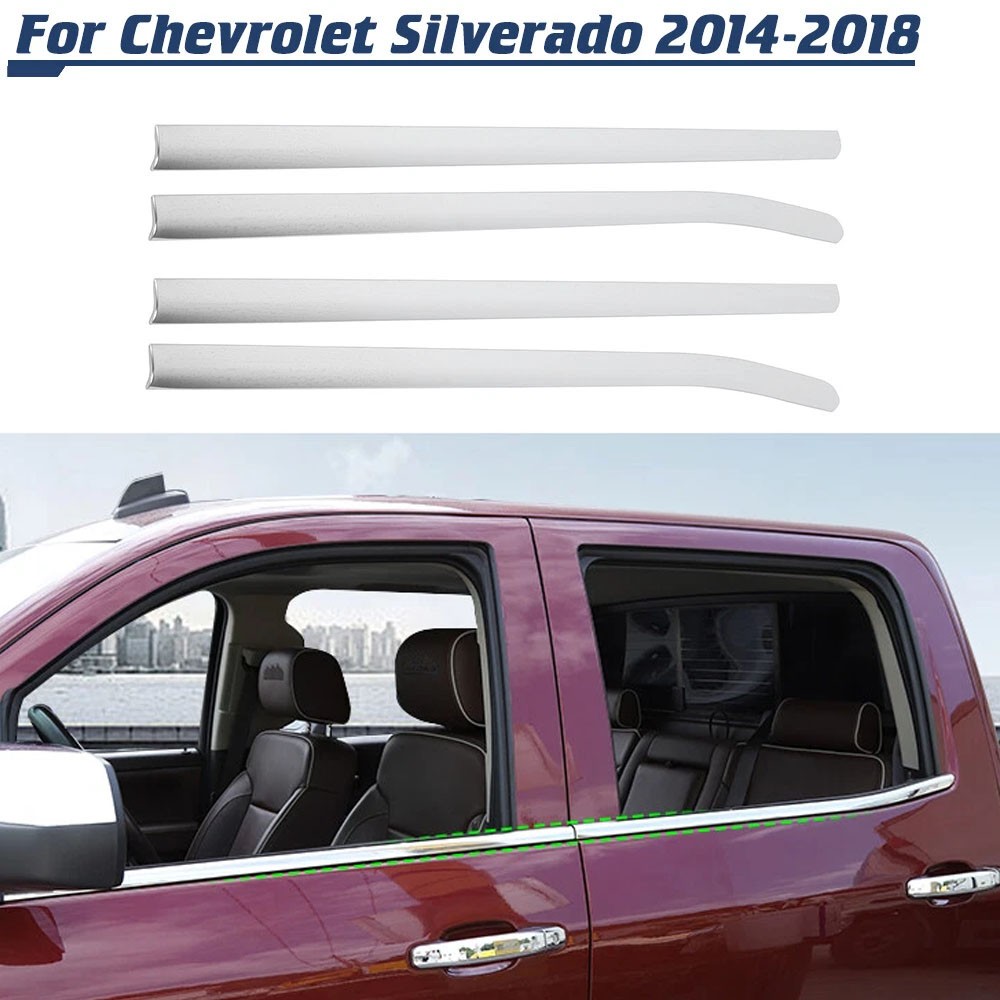Chrome Stainless Window Bottom Sill Trim For Chevy Silverado GMC Sierra 2014-18