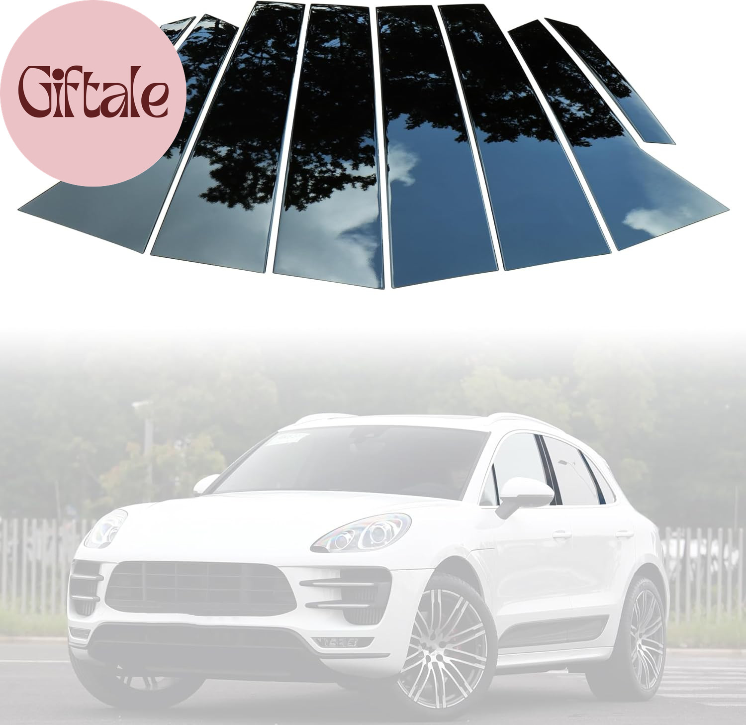 8PCS Black Stainless Steel Door Pillar Trim for Porsche Macan 2014 2022