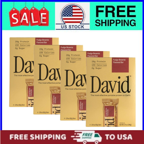 4 pack, David High Protein Bars, Fudge Brownie, 28g Protein