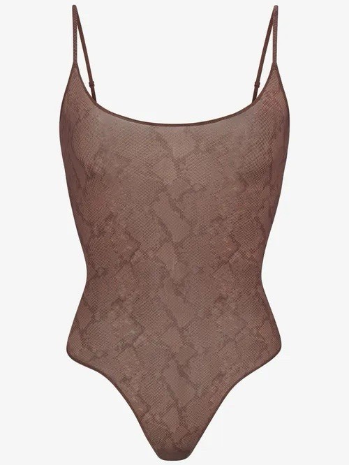 Skims Milky Sheer Intimates Bodysuit In Jasper Snake Print Size Medium  Skims Milky Sheer Intimates Bodysuit In Jasper Snake Print Size Medium 