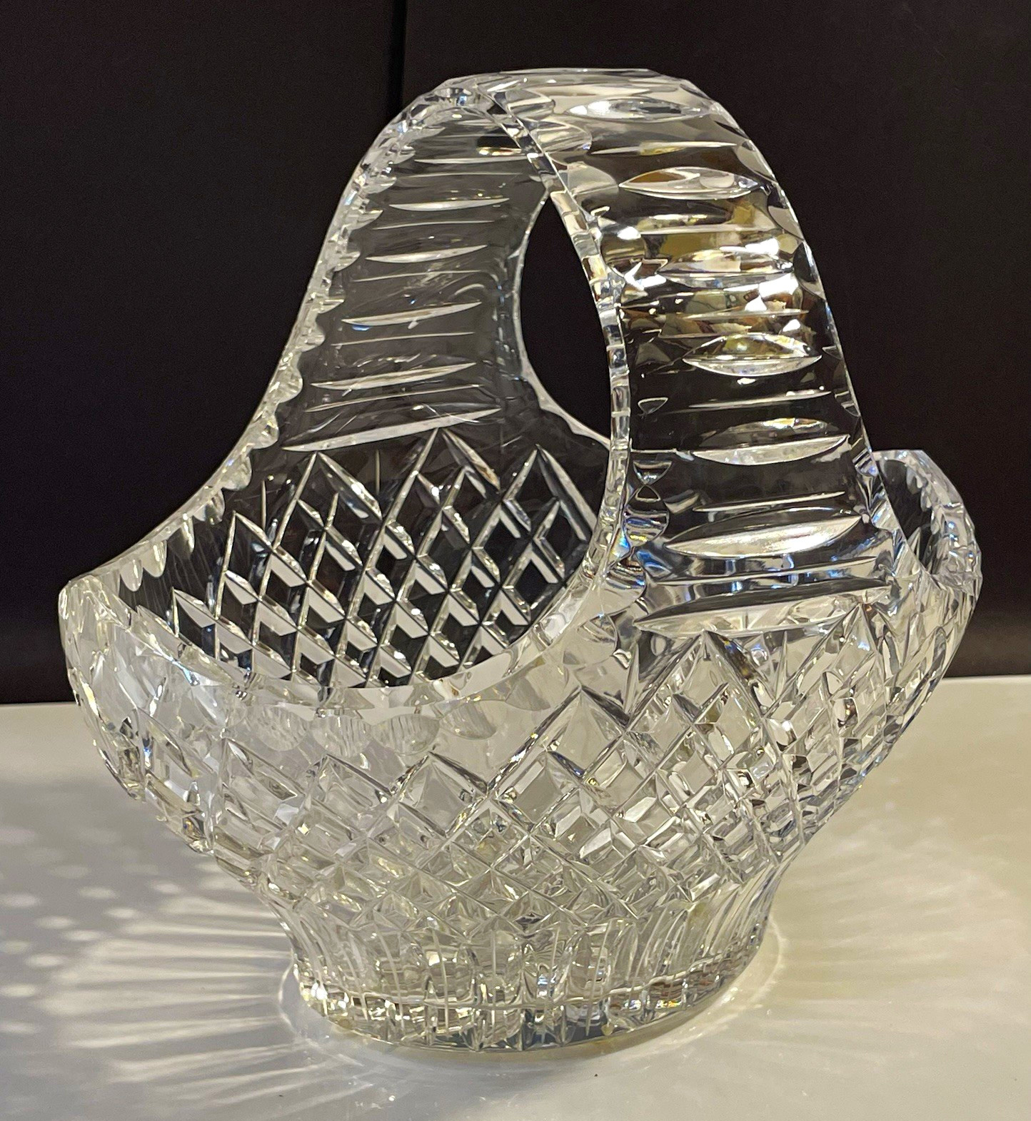 Vintage Ceska Cut Lead Crystal Basket Signed Centerpiece 8\