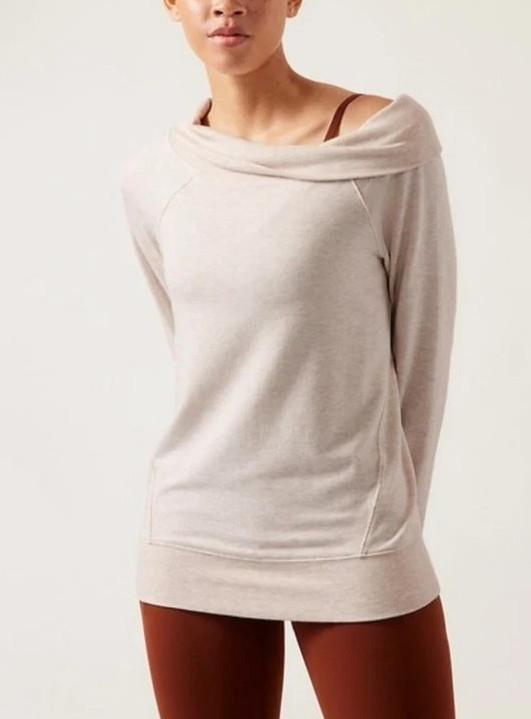 ATHLETA Light Gray Heather Studio Barre Sweatshirt Top Open Shoulder XL Tall