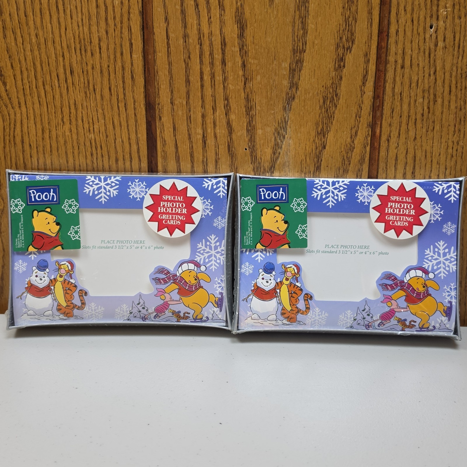 Vintage Disney Winnie the Pooh Christmas Photo Holder Cards Sealed Lot of 2