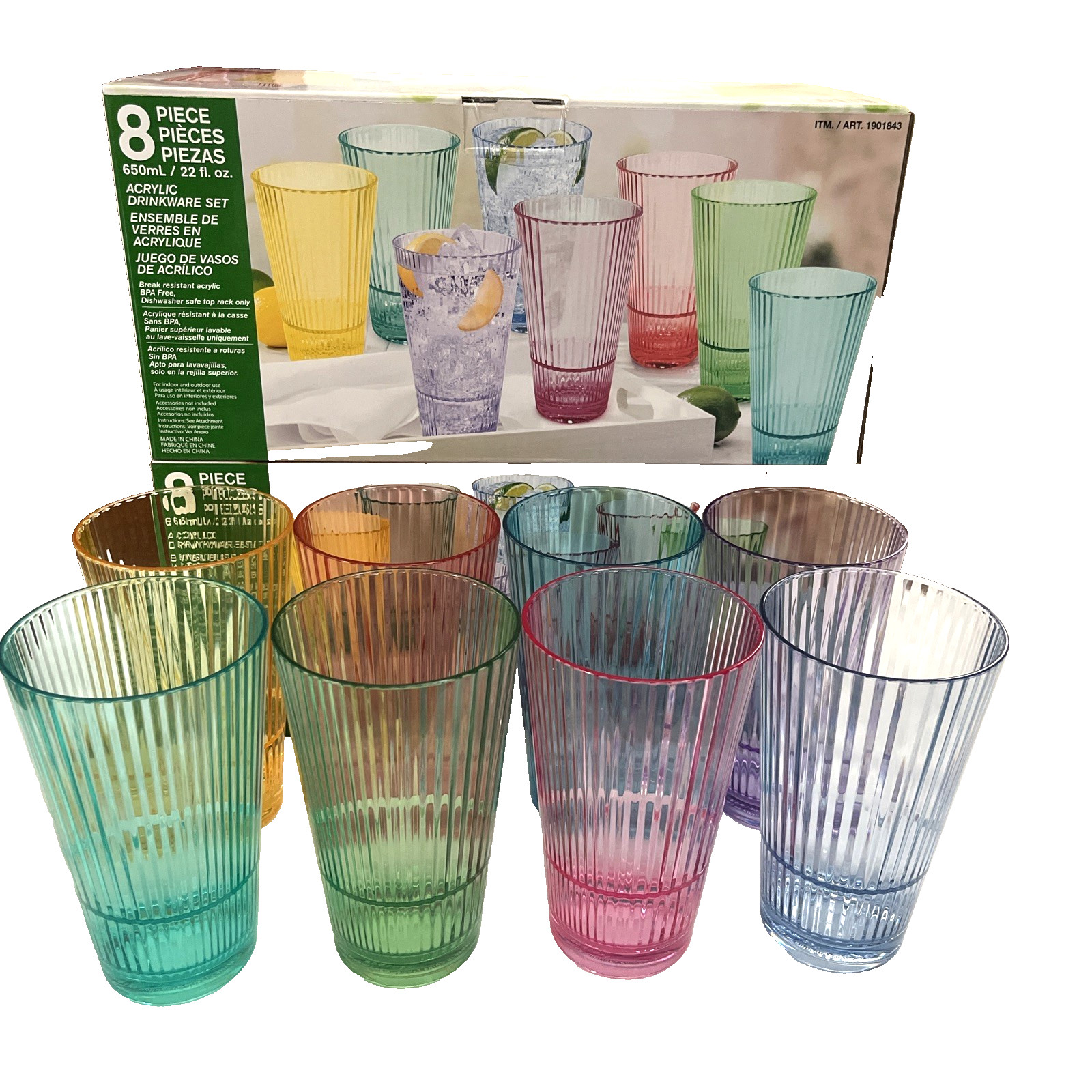 8 Pack 26oz Acrylic Tumbler Cups Multicolor Plastic Drinking Water Glasses