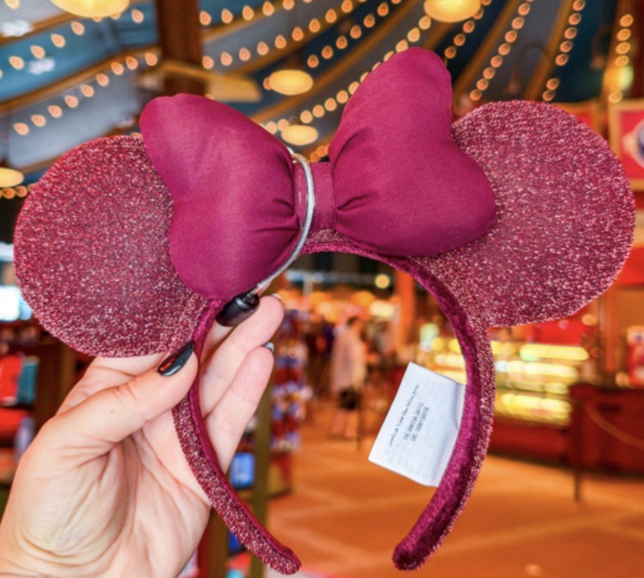 Disney Parks 2026 Burgundy Sparkly Mickey Minnie Bow Ear Headband New