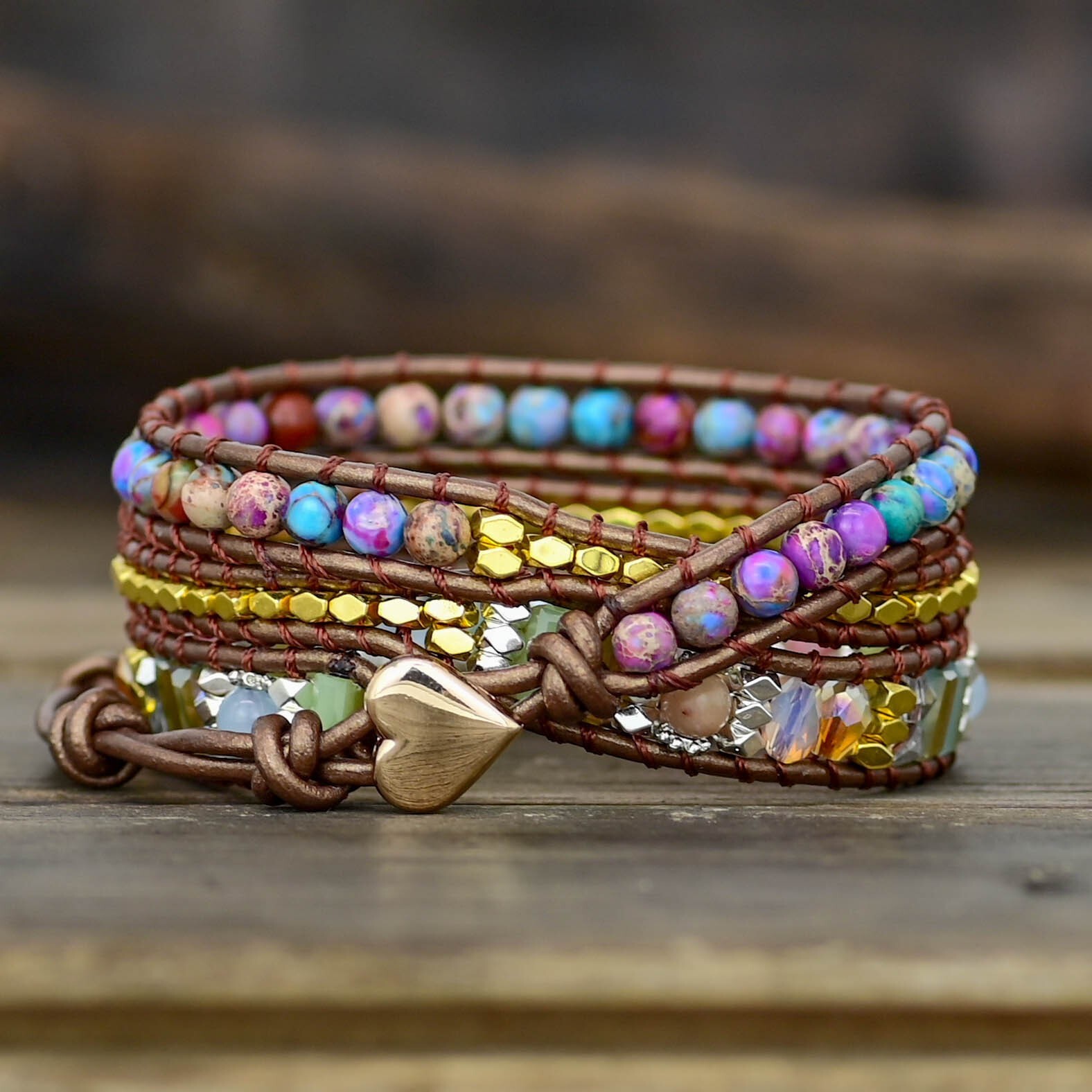 Sea Sediment Bohemian 3 Strand Colorful Boho Handmade Wrap Healing Yoga Bracelet