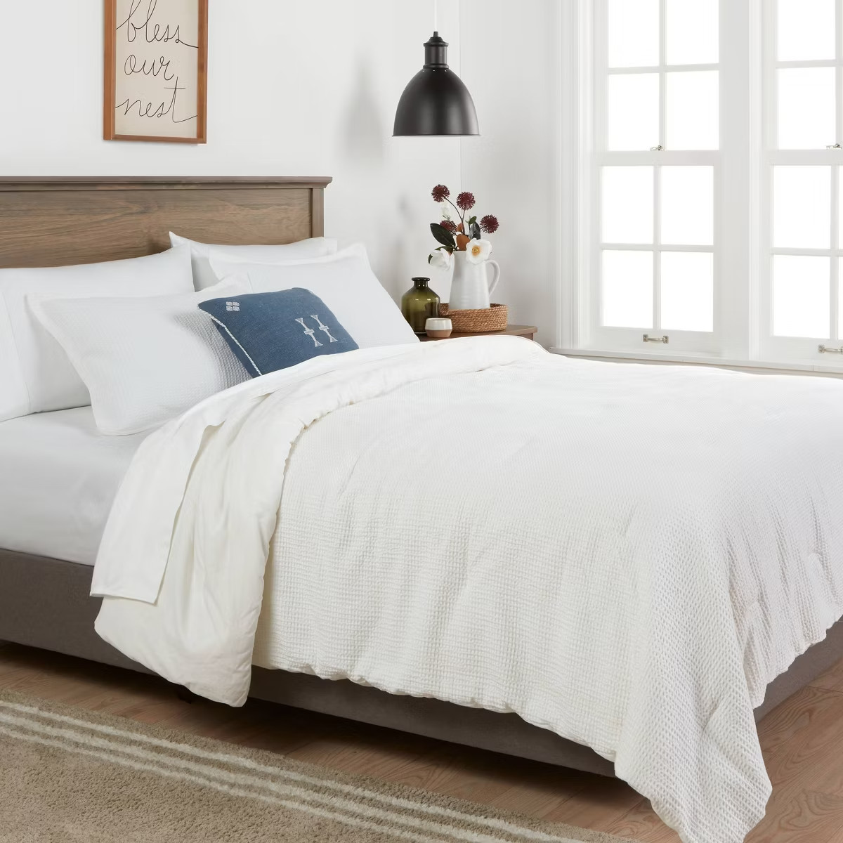 Twin/Twin Extra Long Washed Waffle Weave Comforter and Sham Set White